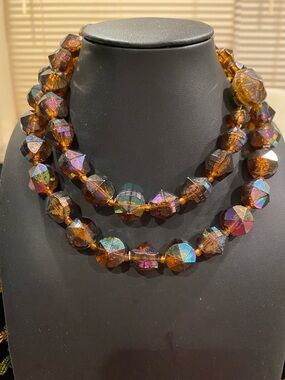 Western Germany Iridescent AmberTone Faceted Bead Necklace - Women Jewelry